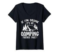 Mujer Divertido Flamenco con Texto en inglés If I'm Drunk It's My Camping Friend'S Fault Camiseta Cuello V