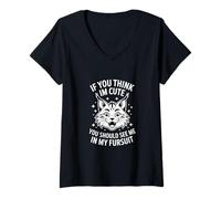 Mujer Divertido Fursuit Diciendo Si Piensas Que Soy Lindo Lince Camiseta Cuello V