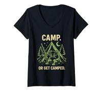 Mujer Divertido Gamer Humor FPS Camping Pun Video Juego de Bromas Fan Camiseta Cuello V