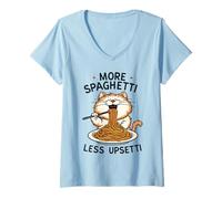 Mujer Divertido Gato Comiendo Espaguetis Gato Kawaii Anime Trending Meme Camiseta Cuello V