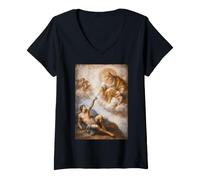 Mujer Divertido Gato divino Pintura clásica Parodia Arte diseño Camiseta Cuello V