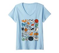 Mujer Divertido Gato Doodle Patrón Colorido Amante De Las Mascotas Camiseta Cuello V