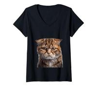 Mujer Divertido Gato Enojado Pelea y descubre Camiseta Cuello V