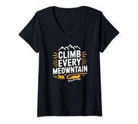 Mujer Divertido gato escalador de montaña que sube a todas las montañas Camiseta Cuello V
