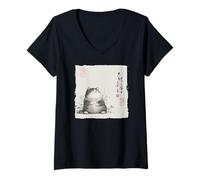 Mujer Divertido gato gordo japonés Zen Buddha Chonky Cat Pintura Camiseta Cuello V