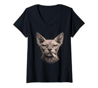 Mujer Divertido Gato Sphynx fumando Cigarrillo sin Actitud de Paciencia Camiseta Cuello V