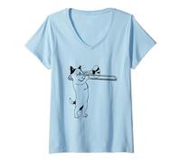Mujer Divertido gato tocando el trombonista Brass Band Orchestra Camiseta Cuello V