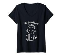 Mujer Divertido Gato Triste Meme No Skateboard Hoy Skater Skateboarding Camiseta Cuello V