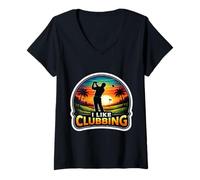 Mujer Divertido Golf Golfing I Like Clubbing Cita Broma Juego de Palabras Diversión Camiseta Cuello V
