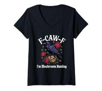 Mujer Divertido gótico de Caza de Hongos F-Caw-F Camiseta Cuello V