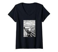 Mujer Divertido gráfico artístico de Edvard Munch Scream Lino Camiseta Cuello V