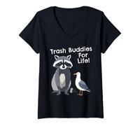 Mujer Divertido gráfico de Bandidos de Raccoon Pigeon Trash Buddies Camiseta Cuello V
