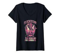 Mujer Divertido gráfico de Flamenco de Estrella Flocado, Demasiado Fabuloso para los Lunes Camiseta Cuello V