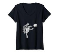 Mujer Divertido gráfico de fútbol Turtle Beach Sea Roll para Hombres Camiseta Cuello V