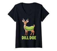 Mujer Divertido gráfico de Juego de Palabras con Ciervos y pepinillos de Dill Doe Camiseta Cuello V