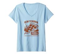 Mujer Divertido gráfico de pizza de la ciudad de Nueva York de estilo retro "New Yerrrk" Camiseta Cuello V
