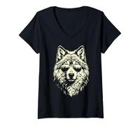 Mujer Divertido gráfico de Wolf Cool Rock and Roll Shades Forest Camiseta Cuello V