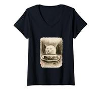 Mujer Divertido Gritado A Los Amantes De Los Gatos Meme Sumi-e Arte Japonés Anime Camiseta Cuello V