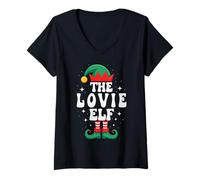 Mujer Divertido Grupo Familiar navideño de The Lovie Elf Camiseta Cuello V