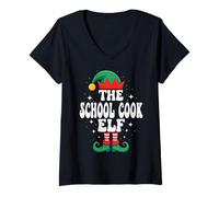 Mujer Divertido Grupo Familiar navideño de The School Cook Elf Camiseta Cuello V