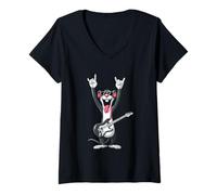 Mujer Divertido Guitarrista de Rock Mouse de Dibujos Animados con Gafas de Sol geniales Camiseta Cuello V