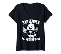 Mujer Divertido Halloween Bartender Ghost I Serve The Boos Mujeres Hombres Camiseta Cuello V