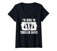 Mujer Divertido Halloween Zombie Party I'm Just Here To Thriller Dance Camiseta Cuello V