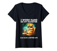 Mujer Divertido hámster Amante diseño I Work Hard Colorido hámster Camiseta Cuello V