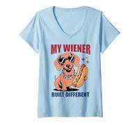 Mujer Divertido Hot Dog Dachshund My Wiener construyó Diferentes Salchichas Camiseta Cuello V