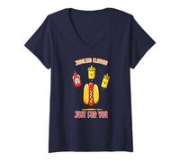 Mujer Divertido Hot Dog Malabares Mostaza Ketchup Humor Para Los Amantes De La Comida Camiseta Cuello V