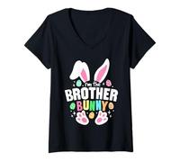 Mujer Divertido huevo de dibujos animados de Pascua I'm The Brother Bunny Ears Camiseta Cuello V