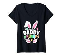 Mujer Divertido huevo de dibujos animados de Pascua I'm The Daddy Bunny Ears Camiseta Cuello V