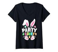 Mujer Divertido huevo de dibujos animados de Pascua I'm The Party Bunny Ears Camiseta Cuello V