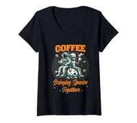 Mujer Divertido Humor alienígena café reuniendo Especies Espacio Camiseta Cuello V