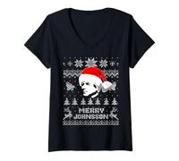 Mujer Divertido Humor navideño del Presidente Johnson de Andrew Camiseta Cuello V