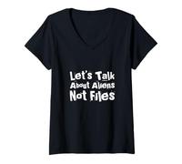 Mujer Divertido Humor TXT Gente Divertida Hablemos de Extraterrestres, no Archivos Camiseta Cuello V