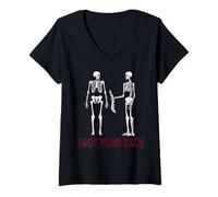 Mujer Divertido I Got Your Back Esqueleto Halloween Camiseta Cuello V