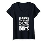 Mujer Divertido Ingeniero Diciendo sobre Hacer Que los Idiotas Sean Mejores Camiseta Cuello V