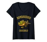 Mujer Divertido Italiano Brainrot Meme Bombardiro Crocodilo Kawaii Niños Camiseta Cuello V