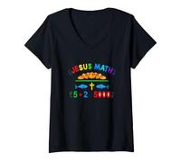 Mujer Divertido Jesús Matemáticas Diciendo 5 Más 2 Igual 5000 Camiseta Cuello V