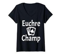 Mujer Divertido Juego de Cartas Euchre Champ Jugador Juego de Cartas Amante Camiseta Cuello V