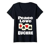 Mujer Divertido Juego de Cartas Euchre Player Amante Paz Amor Tarjetas Camiseta Cuello V