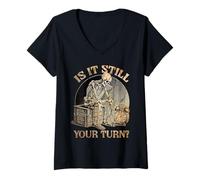 Mujer Divertido Juego de Mesa Esqueleto Es Tu Turno Meme Halloween Camiseta Cuello V