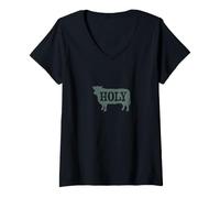 Mujer Divertido Juego de Palabras con Vacas sagradas Camiseta Cuello V