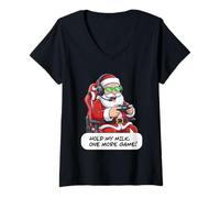 Mujer Divertido Juego de Santa Gamer Christmas Hold My Milk One More Camiseta Cuello V