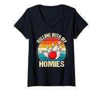 Mujer Divertido Jugador de Bolos Retro Rolling with My Homies Camiseta Cuello V
