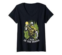 Mujer Divertido Jugador de Disc Golf Bigfoot I Play In The Woods Camiseta Cuello V