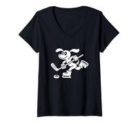 Mujer Divertido jugador de hockey perro patinaje con dibujos animados de disco Camiseta Cuello V