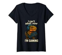 Mujer Divertido Jugador T-Rex, no Puedo ser Adulto Ahora, Estoy Jugando a un Lindo Dinosaurio Camiseta Cuello V