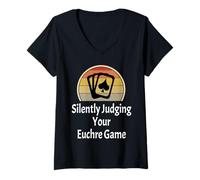Mujer Divertido Juzgar Silenciosamente Tu Jugador De Juego De Cartas Euchre Camiseta Cuello V